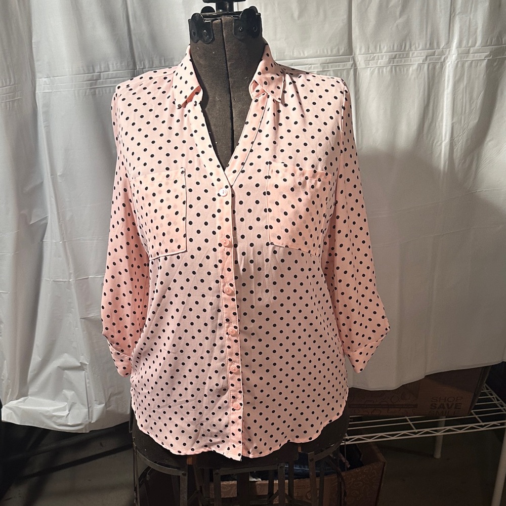 Iz Byer Pink Polka Dot Button Down Shirt